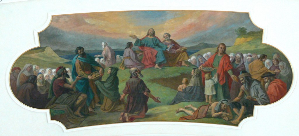 Bezau ( Vorarlberg ). Saint Jodok parish church: Fresco ( 1925 ) showing the feeding of the multitude by Ludwig Glötzle