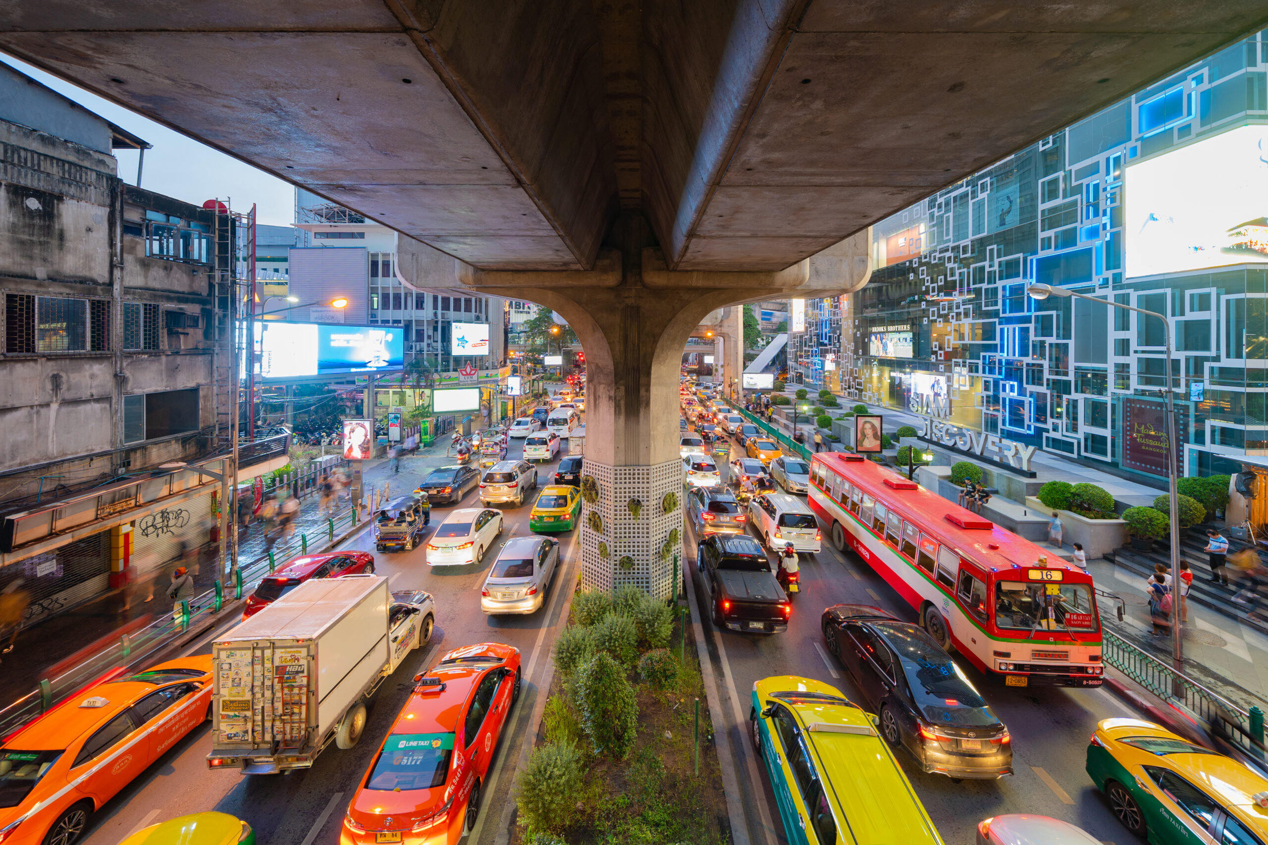 Traffic jam in Bangkok Downtown, Thailand at night.